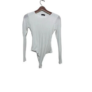 Naked Wardrobe Women's White Long Sleeve Crew neck One Piece Bodysuit Size M